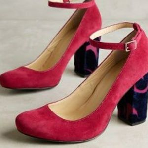 Farylrobin Tessa velvet chunk heels pink suede 8.5